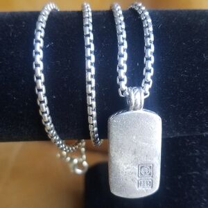 David Yurman vintage sterling silver chevron dog tag pendant box chain necklace